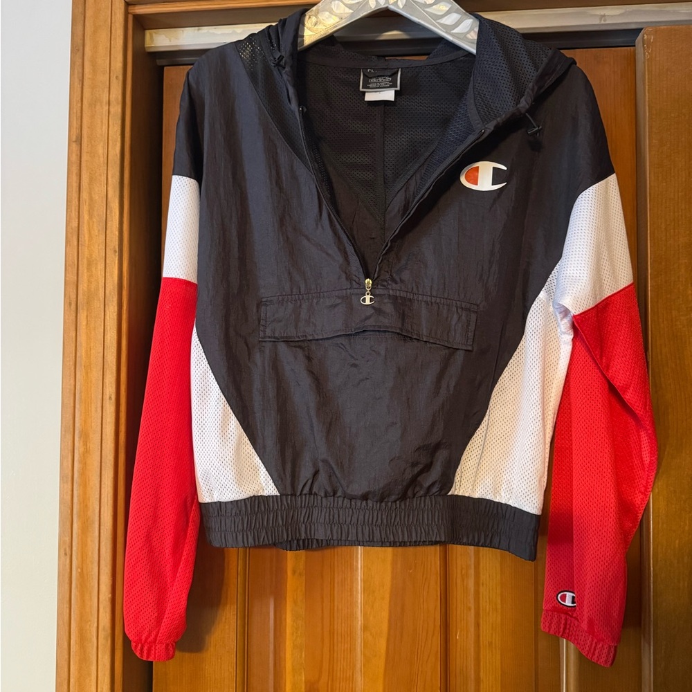 Champion Tops - Black, Red & White Colorblock Half-Zip Warm Up Jacket